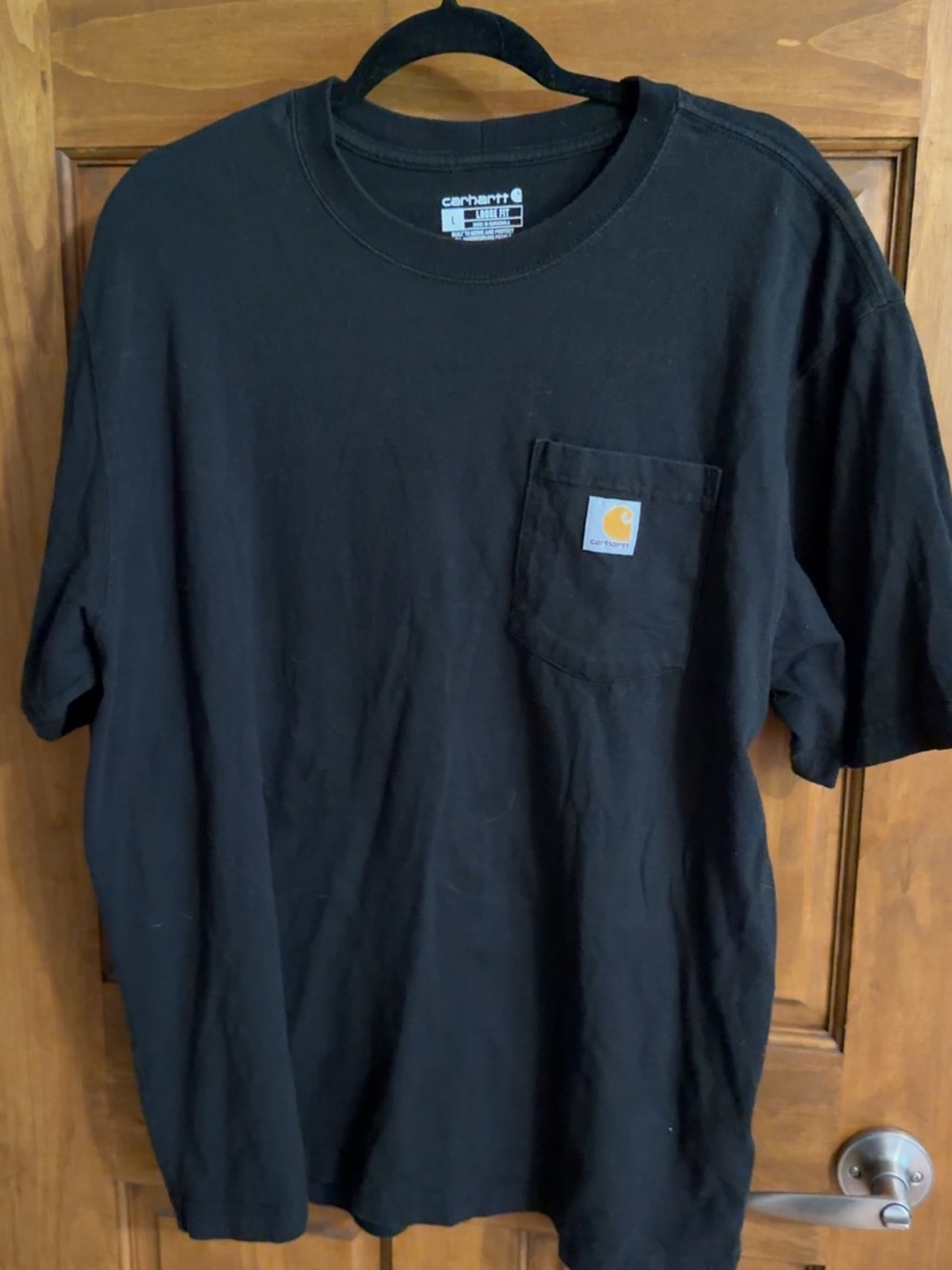 Carhartt Menโs Black Short-Sleeve Pocket Tee with Logo Patch